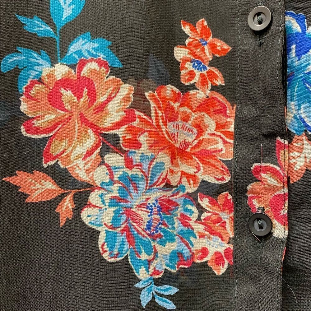 TIMING academia professor teacher sheer chiffon black floral button down blouse - Picture 4 of 8